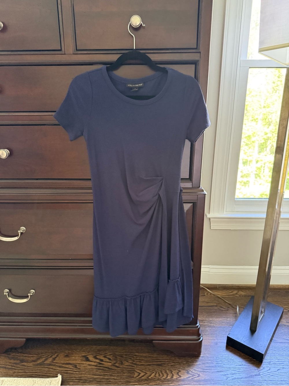 A Pea in the Pod Navy Short-Sleeve Ruffle-Hem Maternity Dress